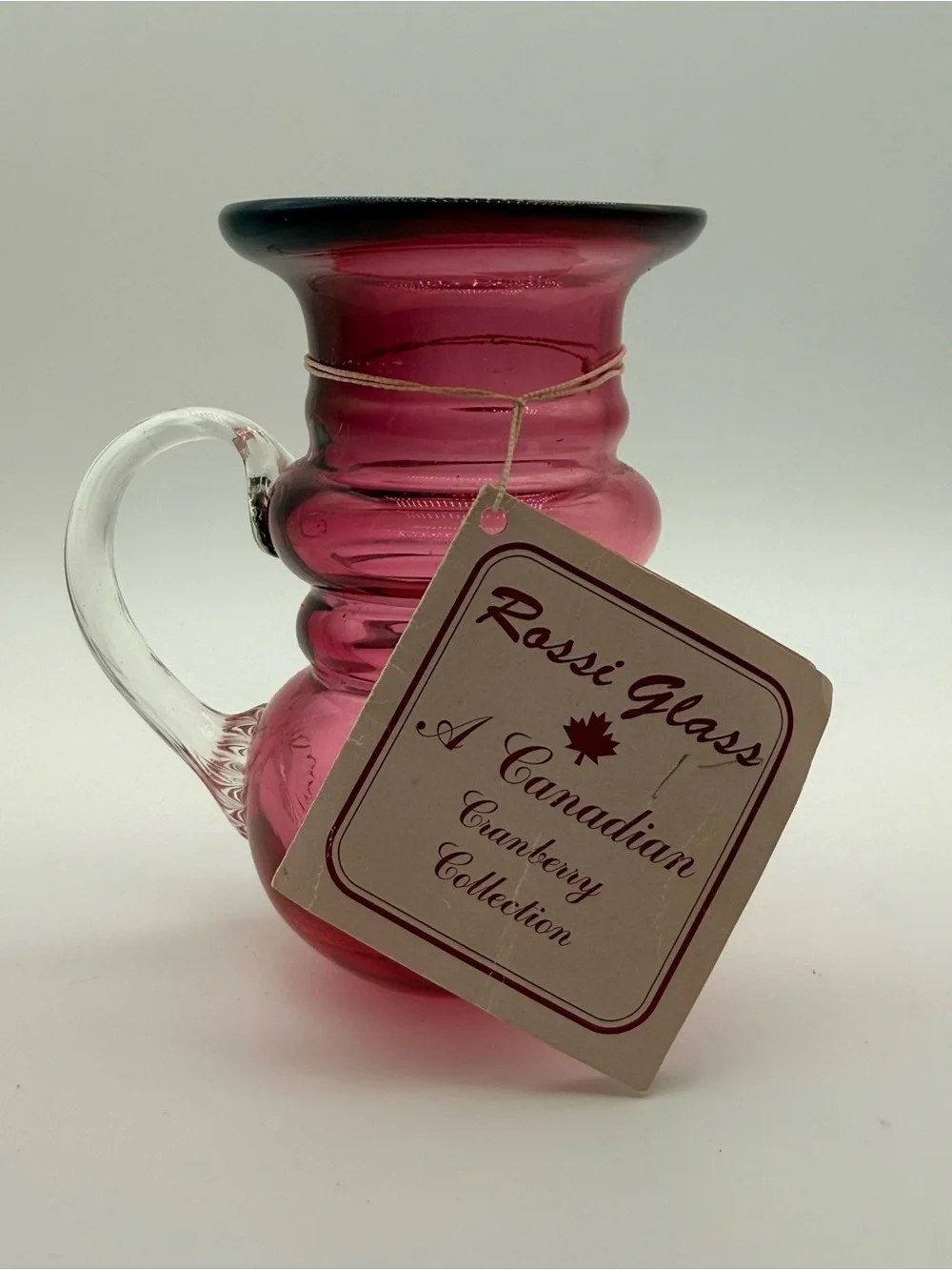 Cranberry Pitcher-Style Vase with Clear Handle
